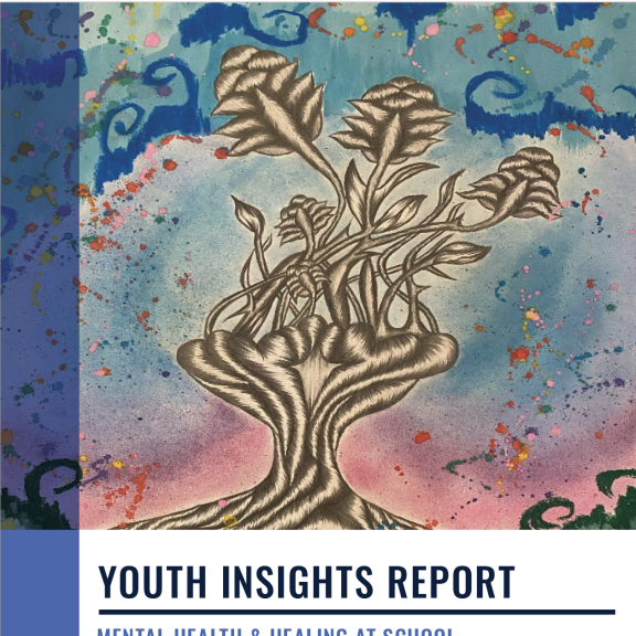 Report cover with unique artwork depicting a growing plant