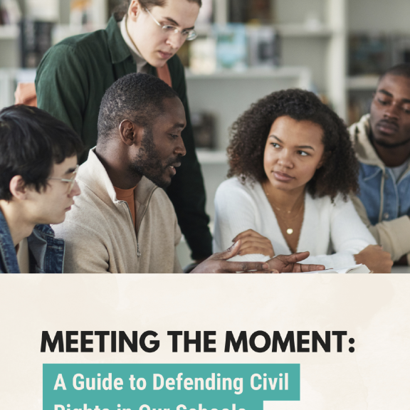 Report cover with title and photo of young people sitting together at a table