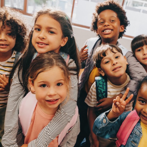 Diverse students in a class selfie